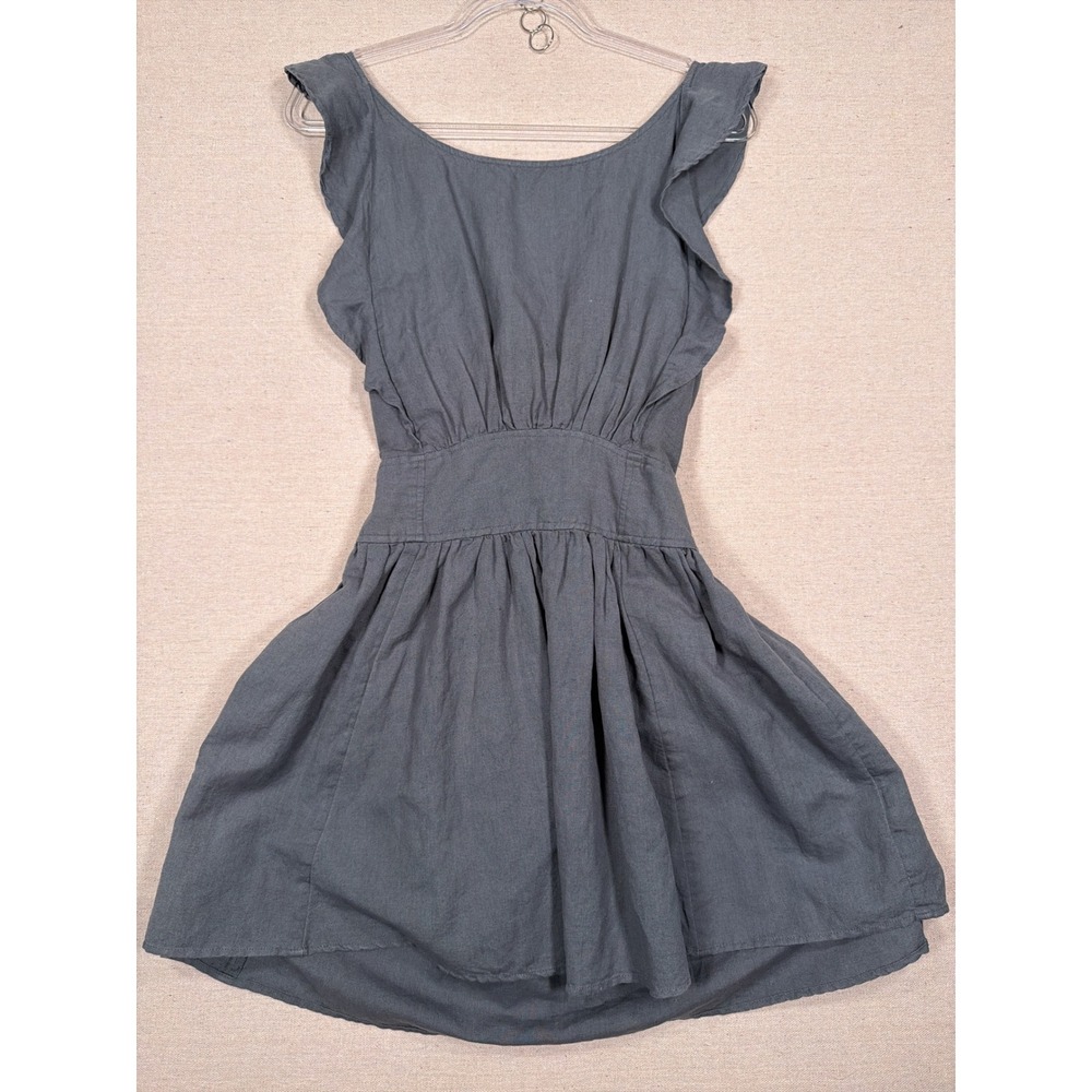 Free People Gray Ruffle Open Back Tie Mini Dress Smocked Waist Small